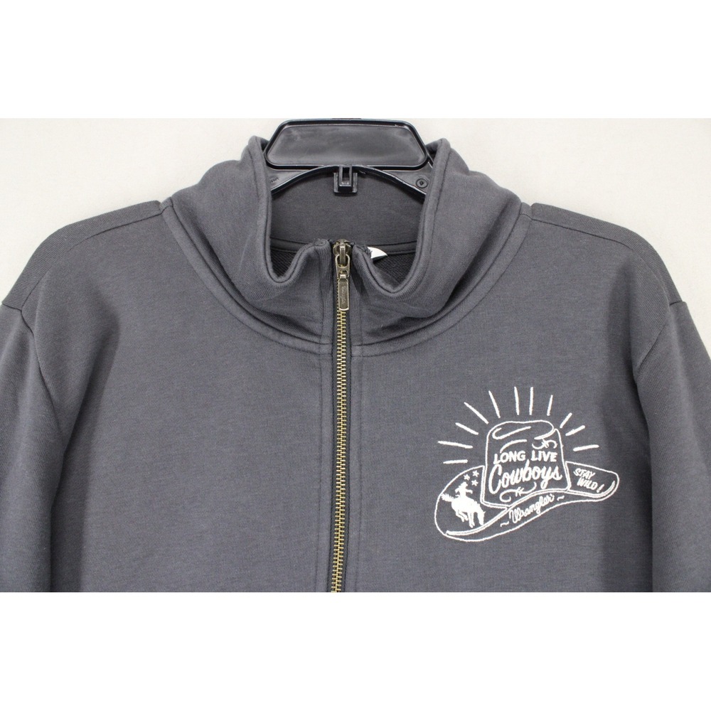 Wrangler Retro Quarter Zip Sweatshirt Womens XL Gray Long Live Cowboys Western